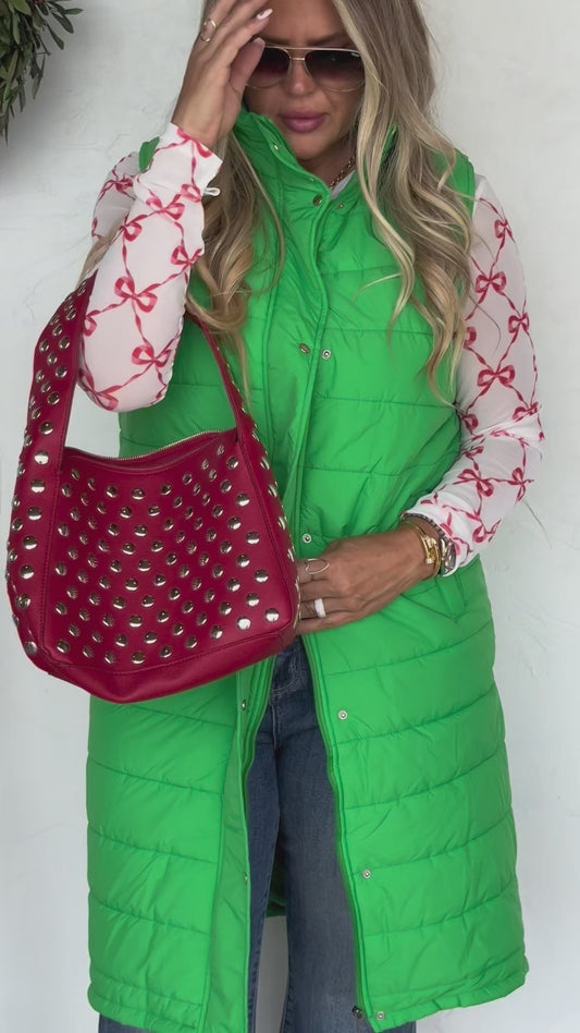 Kendall Long Puffer Vest GREEN