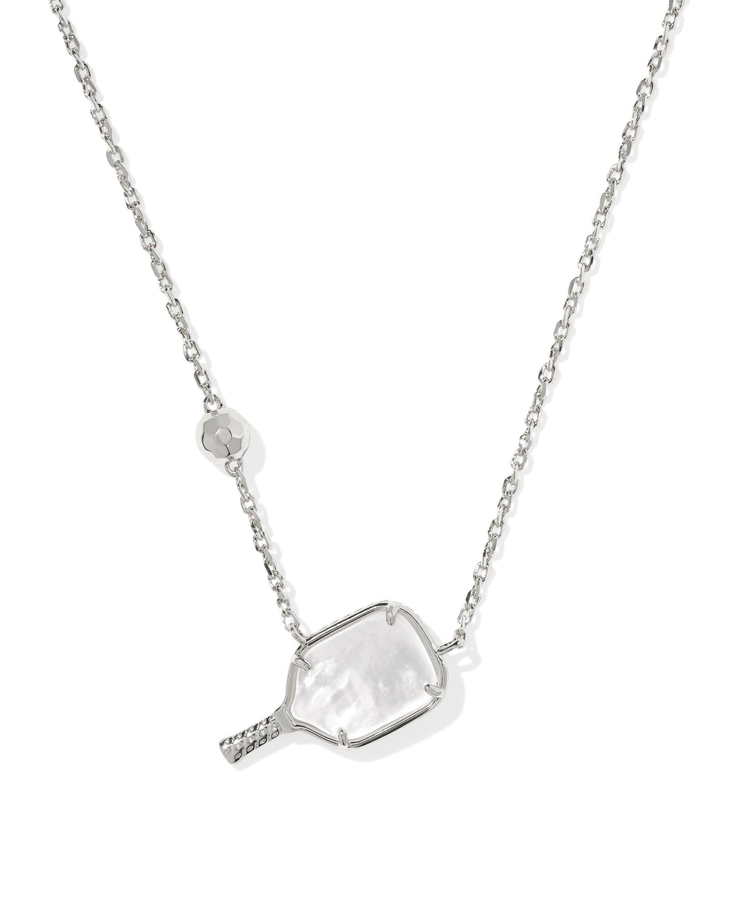 PICKLEBALL SHORT PENDANT NECKLACE SILVER IVORY MOTHER OF PEARL ONE SIZE