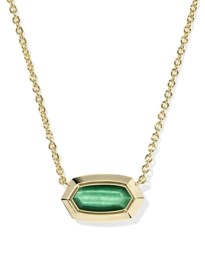9608884593 ELISA BEZEL SHORT PENDANT NECKLACE GOLD GREEN TIGERS EYE ONE SIZE