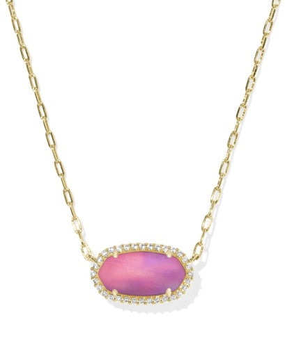 9608890181 ELISA PAVE FRAME SHORT PENDANT NECKLACE GOLD PINK OPALESCENT RESIN ONE SIZE