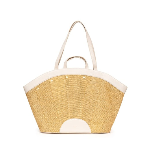 Shelley Resort Tote Calla Lily White Raffia/Brushed Gold Hammered