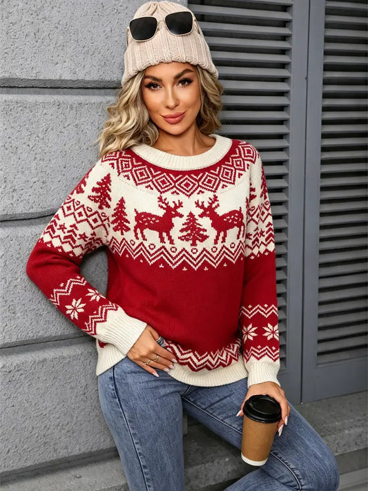 Nordic Reindeer Fair Isle Sweater- Red
