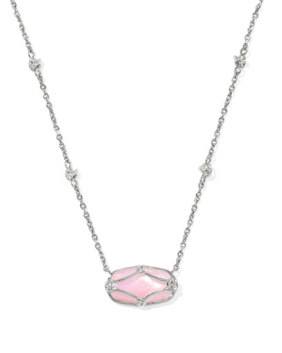 9608877217 ELISA LATTICE FRAME SHORT PENDANT NECKLACE SILVER BLUSH IVORY MOTHER OF PEARL ONE SIZE