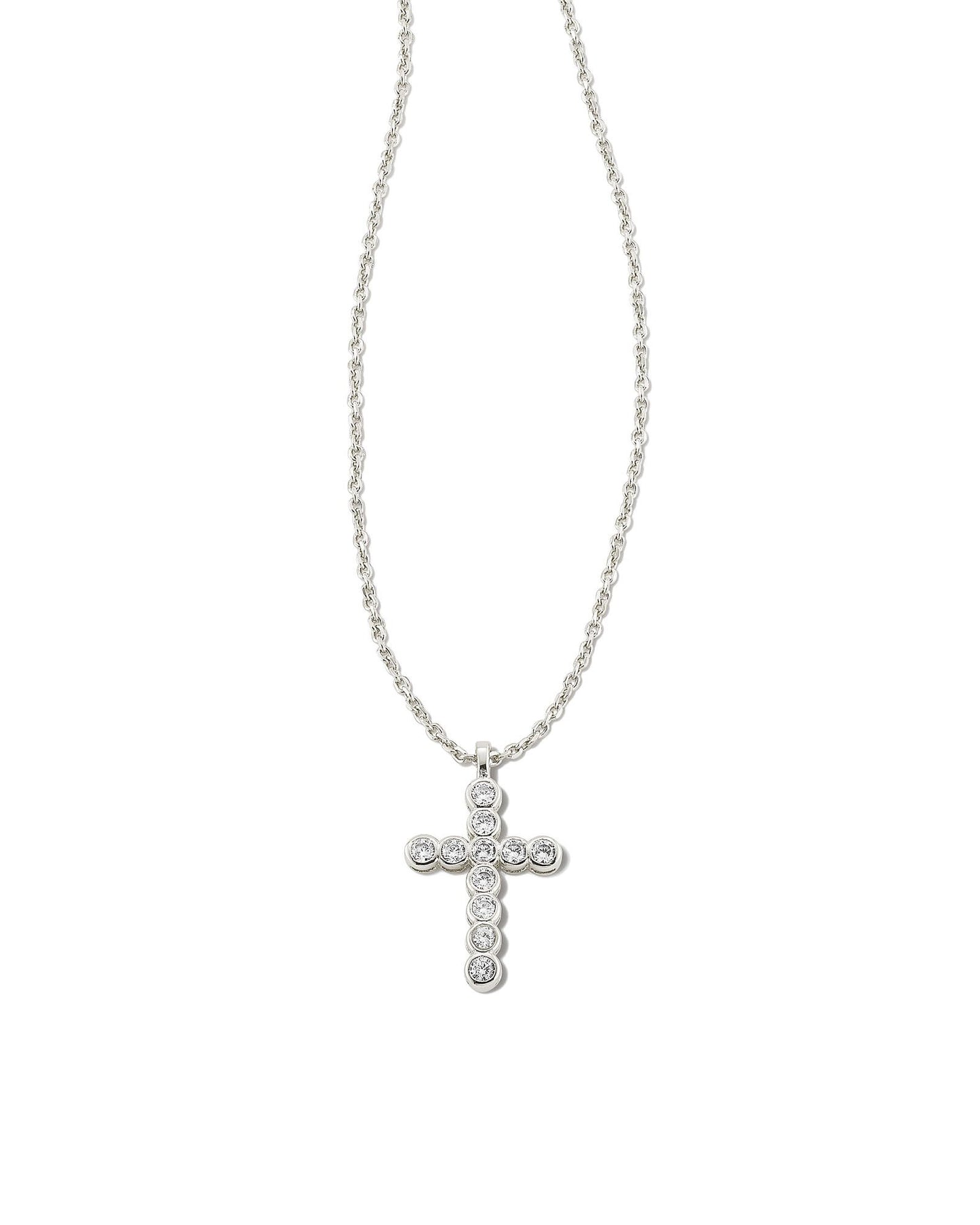 CROSS CRYSTAL PENDANT NECKLACE SILVER WHITE CRYSTAL ONE SIZE