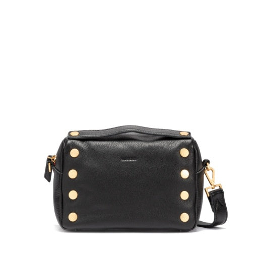 Evan Crossbody Small Black Brushed Gold Red Zipper