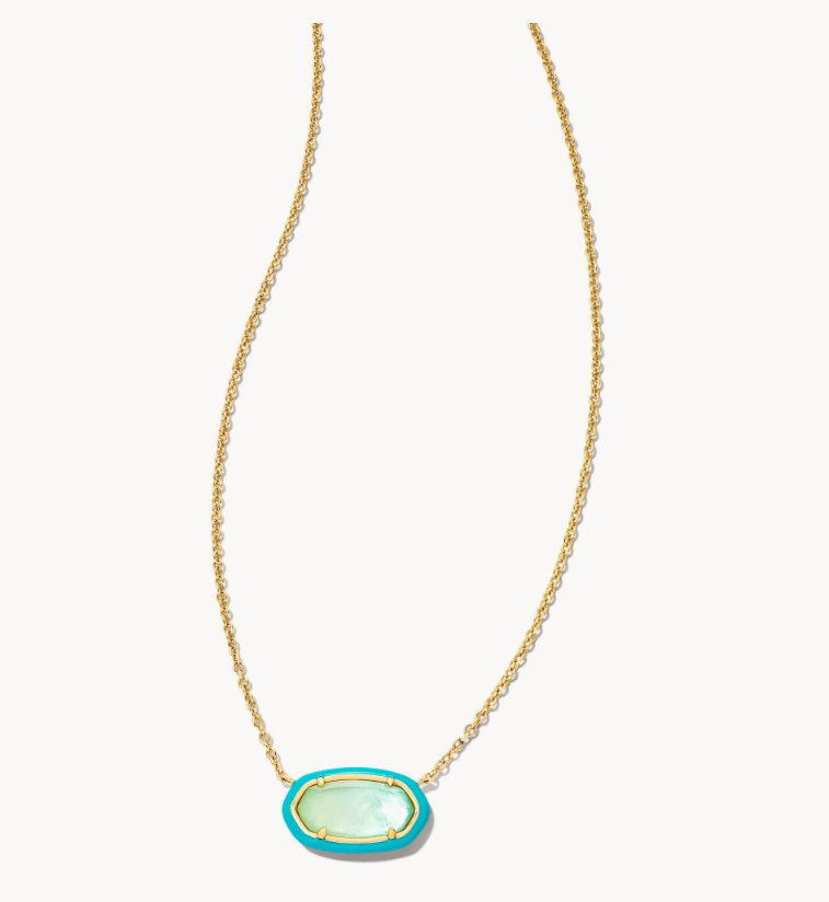 Elisa Gold Enamel Framed Short Pendant Necklace in Sea Green Ombre Illusion