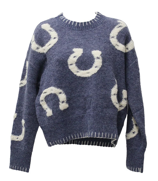 Maple Oat Blue Horseshoe Sweater