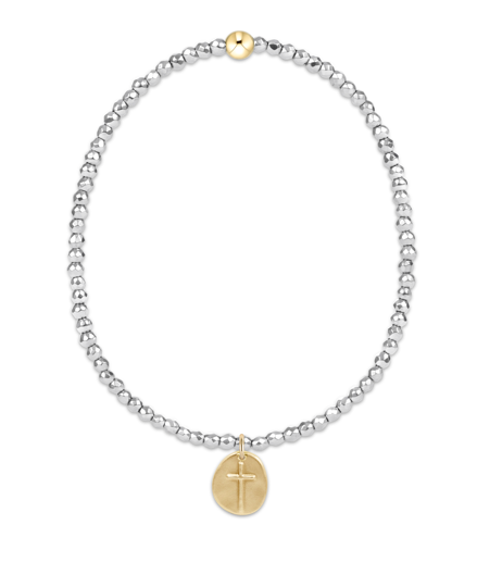 BEXSILFHEM2INSSMG enewton Extends - Silver Faceted Hematite 2mm Bead Bracelet - Inspire Small Gold Charm