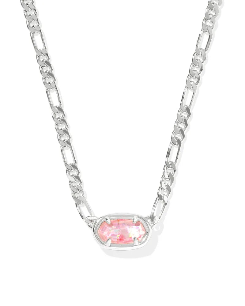 9608884375 ELISA FIGARO CHAIN SHORT PENDANT NECKLACE SILVER PINK IRIDESCENT MOTHER OF PEARL ONE SIZE