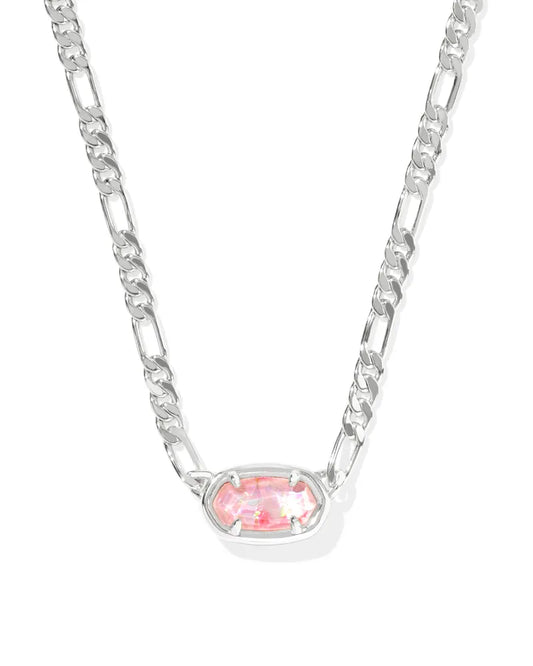 9608884375 ELISA FIGARO CHAIN SHORT PENDANT NECKLACE SILVER PINK IRIDESCENT MOTHER OF PEARL ONE SIZE