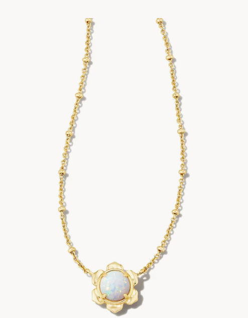 Susie Gold Short Pendant Necklace in Bright White Kyocera Opal