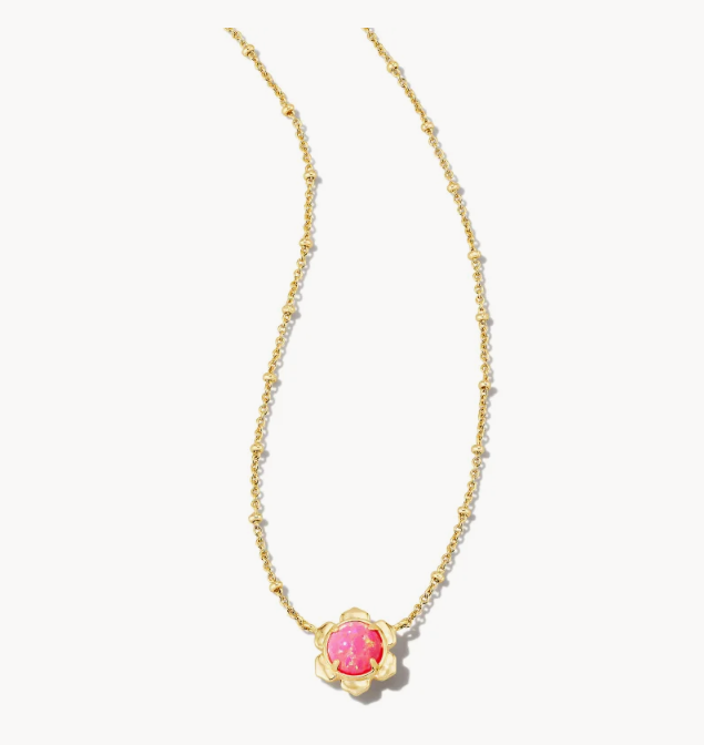 Susie Gold Short Pendant Necklace in Hot Pink Kyocera Opal
