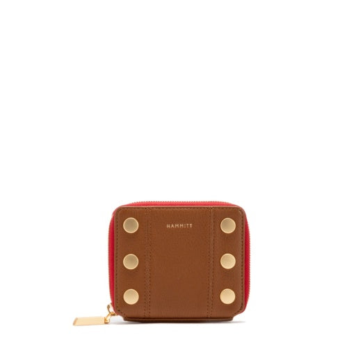 5 North Mahogany Pebble Brushed Gold Red Zipper