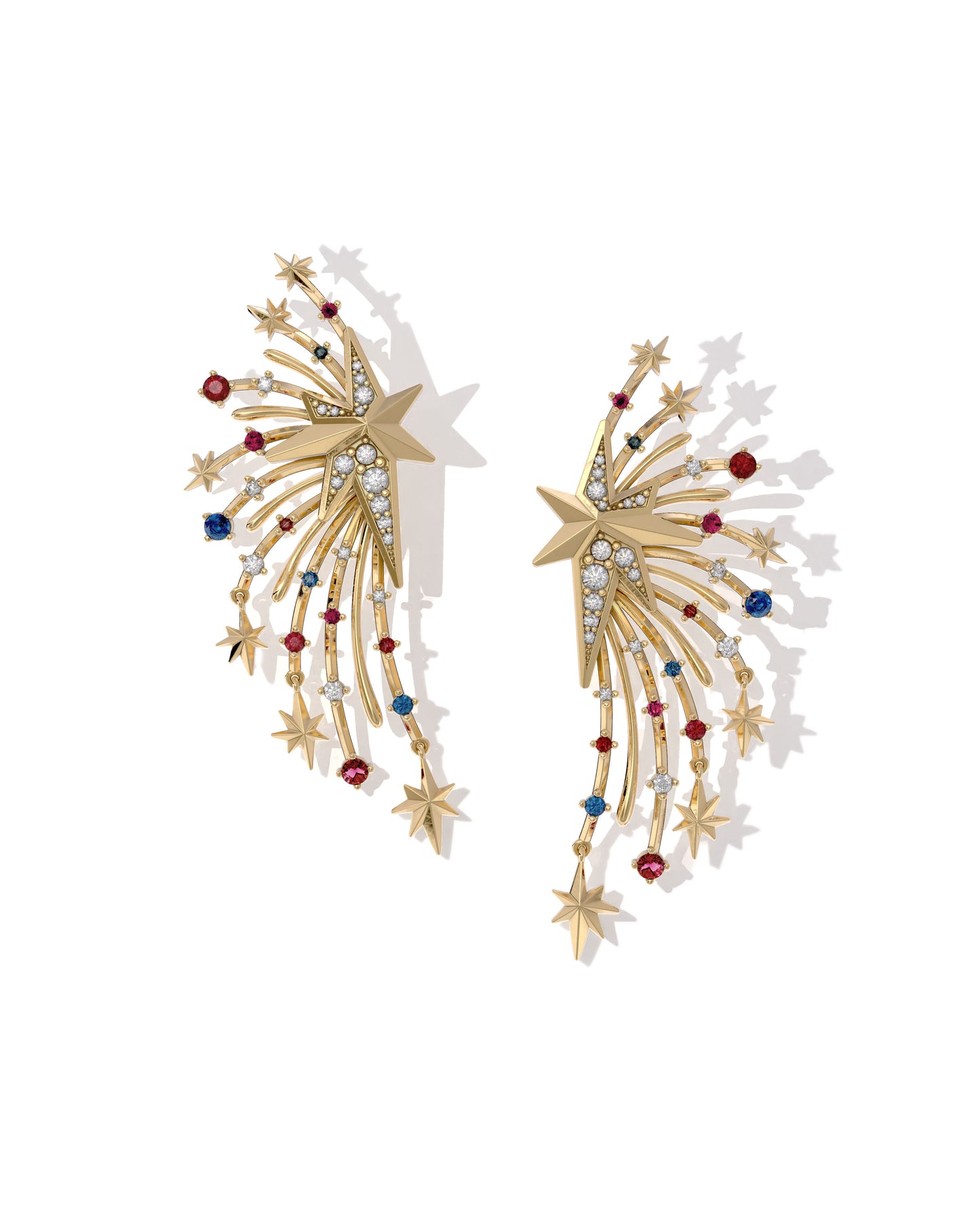 FIREWORK STATEMENT EARRINGS GOLD RED WHITE BLUE MIX ONE SIZE