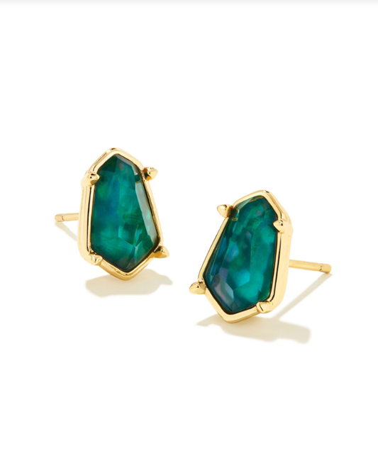 Alexandria Stud Earrings Gold Teal Green Illusion