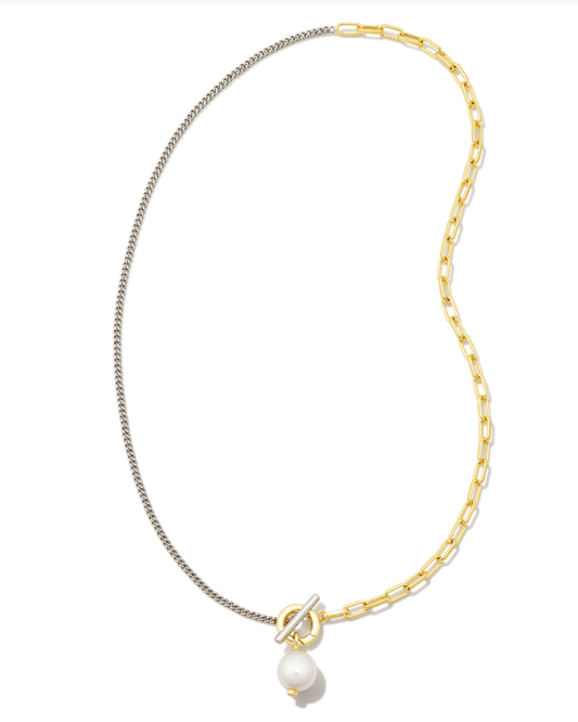Leighton Pearl Chain Necklace Gold, Silver White Pearl