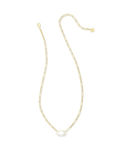 9608880003 ELISA ENAMEL FRAME PAPERCLIP NECKLACE GOLD WHITE MOTHER OF PEARL ONE SIZE