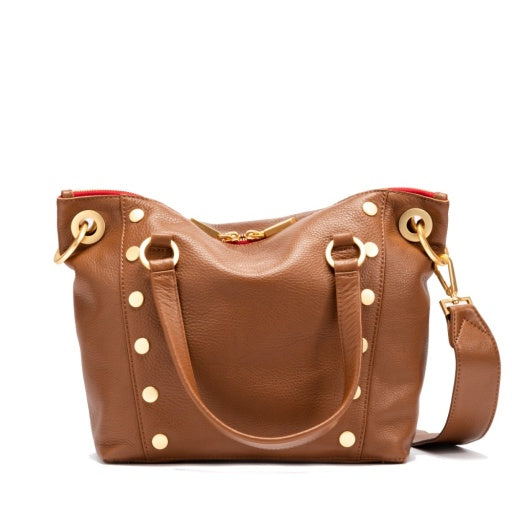 Daniel Medium Mahogany Pebble/Brushed Gold Red Zipper