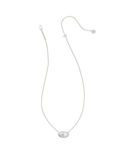 NEW!  9608890665 ELISA BOW SHORT PENDANT NECKLACE SILVER IRIDESCENT CRYSTAL IVORY ILLUSION ONE SIZE