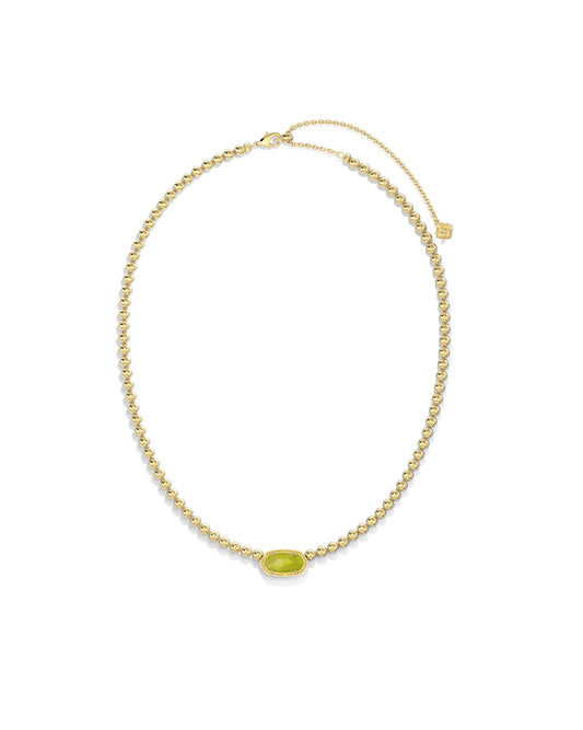 9608881586 ELISA BEADED NECKLACE GOLD CHARTREUSE GREEN MOTHER OF PEARL ONE SIZE