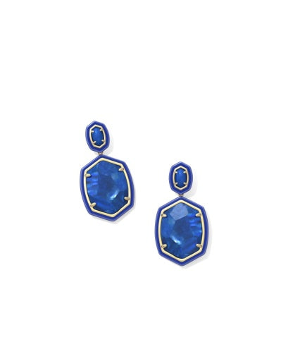9608876795 DAPHNE ENAMEL FRAME DROP EARRINGS GOLD COBALT ILLUSION ONE SIZE