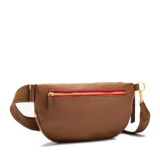 Charles Large Mahogany Pebble Brushed Gold Red Zip