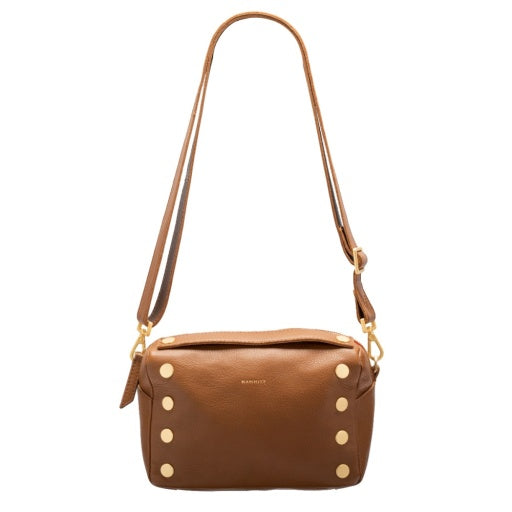 Evan Crossbody Small Mahogany Pebble Brushed Gold Red Zipper