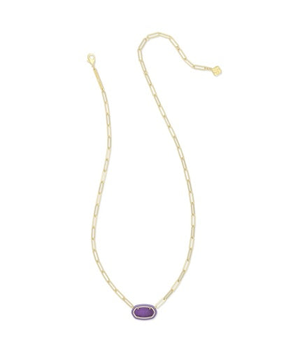 9608880396 ELISA ENAMEL FRAME PAPERCLIP NECKLACE GOLD PURPLE MOTHER OF PEARL ONE SIZE