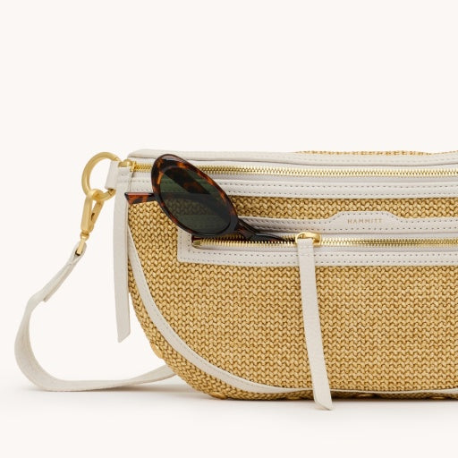 Charless Crossbody large Calla Lily White Raffia/Brushed Gold Hammered