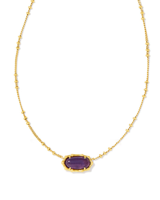 9608867870 ELISA BAMBOO FRAME SHORT PENDANT NECKLACE GOLD DARK PURPLE AMETHYST ONE SIZE