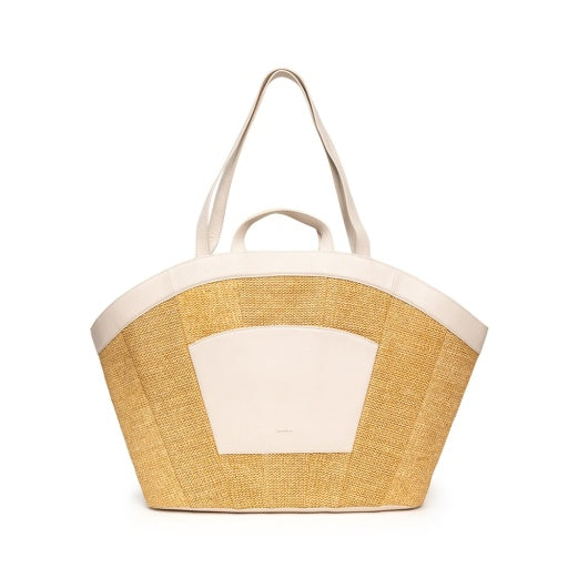 Shelley Resort Tote Calla Lily White Raffia/Brushed Gold Hammered