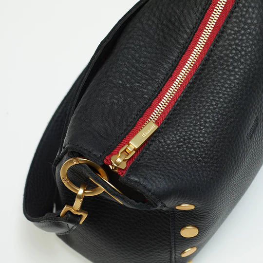 Hammitt Bryant Med Black Brushed Gold with red zipper