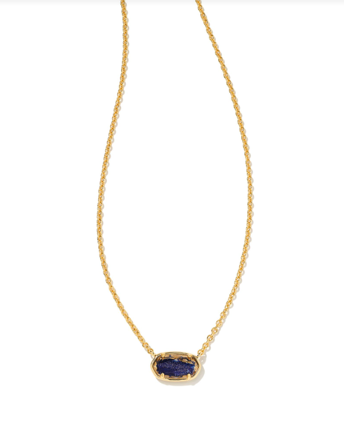 Kendra Scott Grayson Short Pendant Necklace Gold Navy Dusted Glass