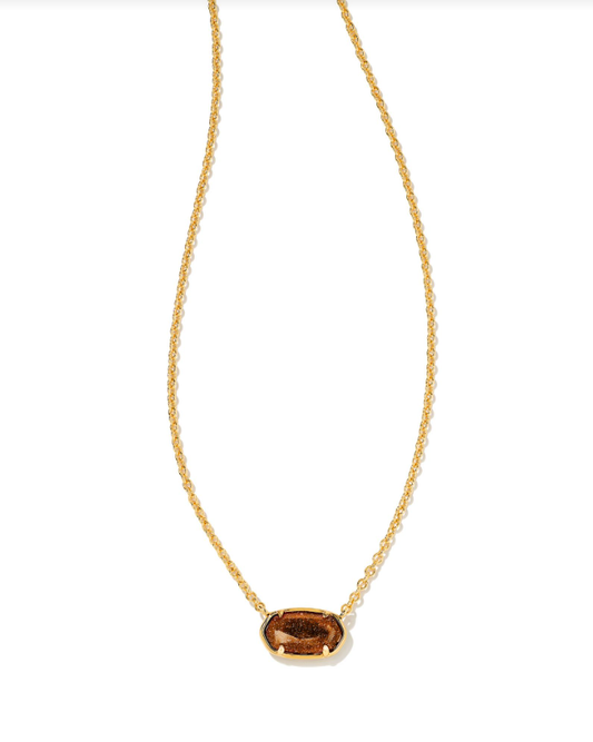Kendra Scott Grayson Short Pendant Necklace Gold Orange Goldstone Glass
